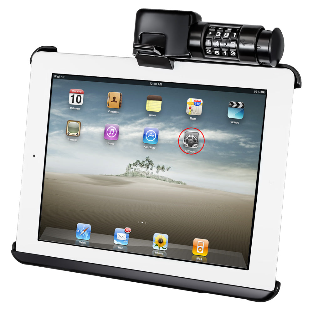 RAM LATCH-N-LOCK Cradle for Apple iPad 3 WITHOUT CASE, SKIN OR SLEEVE. (sku 19038)