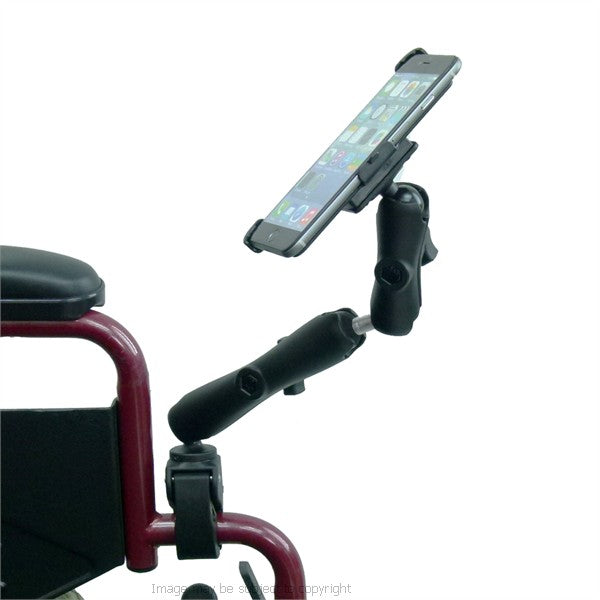 Wheelchair Rail and Tube Mount with Extension and Dedicated iPhone 6 Plus 5.5 Cradle ( sku 21259)