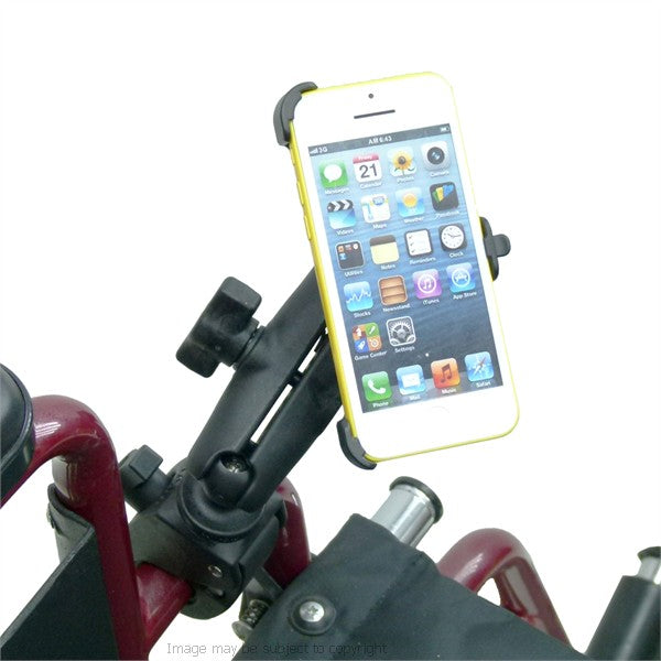 Wheelchair Rail and Tube Mount with Dedicated iPhone 5C Cradle. (sku 21265)