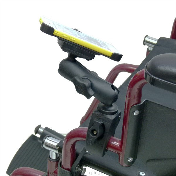 Wheelchair Rail and Tube Mount with Dedicated iPhone 5C Cradle. (sku 21265)
