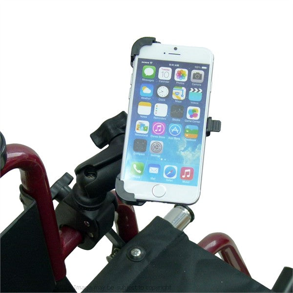 Wheelchair Rail and Tube Mount with Dedicated iPhone 7 (4.7) Cradle. (sku 35895)