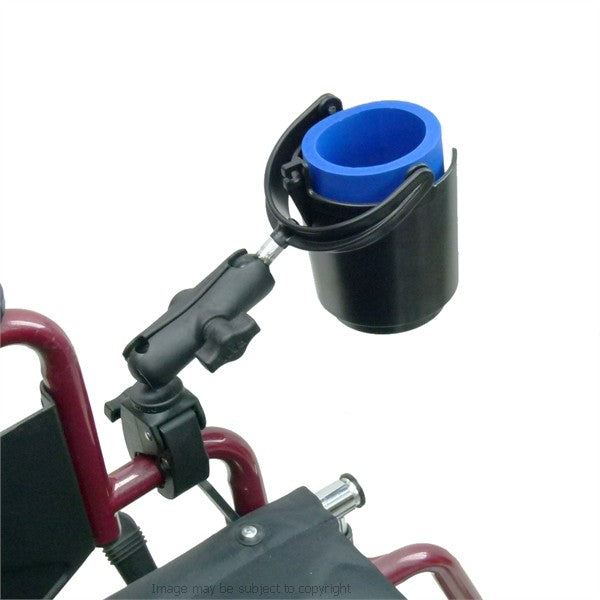 Wheelchair Rail and Tube Mount with Self Leveling Drink Holder (sku 21308)