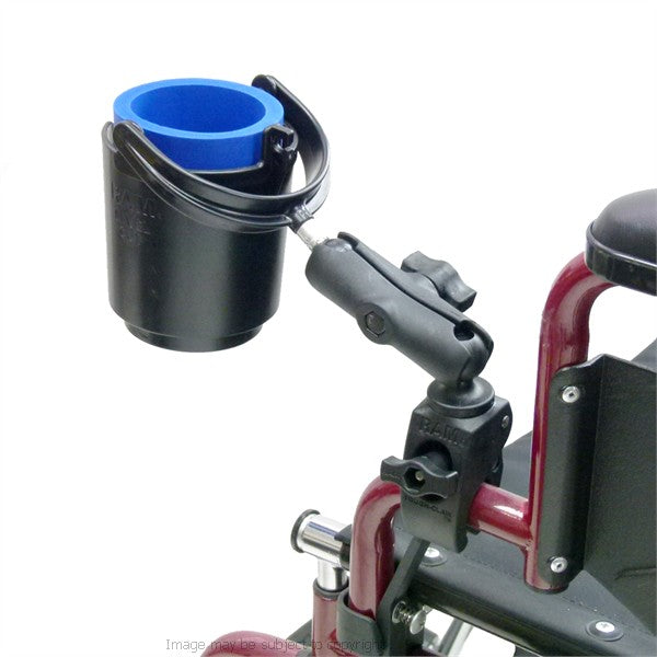 Wheelchair Rail and Tube Mount with Self Leveling Drink Holder (sku 21308)