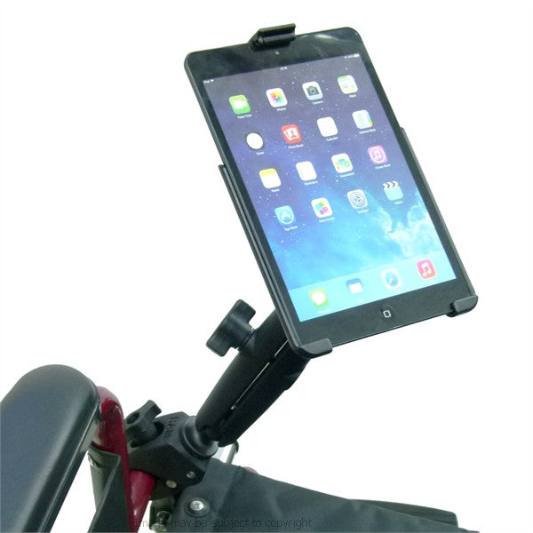 RAM Model Specific Cradle for iPad mini with Long Double Socket Arm and 1" Rubber Ball Small Tough Claw Wheelchair Mount. (sku 21466)