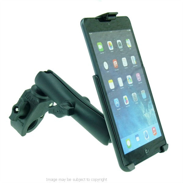 RAM Model Specific Cradle for iPad mini with Long Double Socket Arm and 1" Rubber Ball Small Tough Claw Wheelchair Mount. (sku 21466)