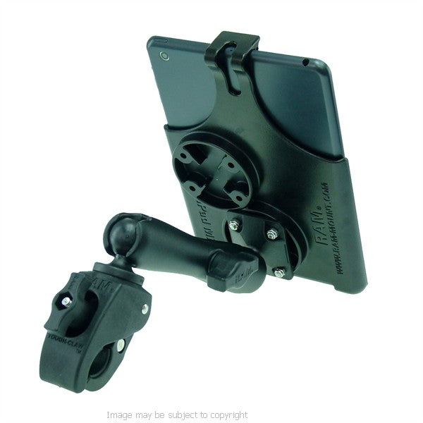 RAM Model Specific Cradle for iPad mini with Long Double Socket Arm and 1" Rubber Ball Small Tough Claw Wheelchair Mount. (sku 21466)