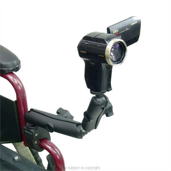 Wheelchair Rail and Tube Mount with Extension and Camera - Camcorder Round Threaded Stud Base (sku 21546)