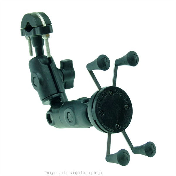 Wheelchair U-Bolt Mount with Double Socket Swivel Arm and X-Grip Universal Phone Holder (sku 21550)