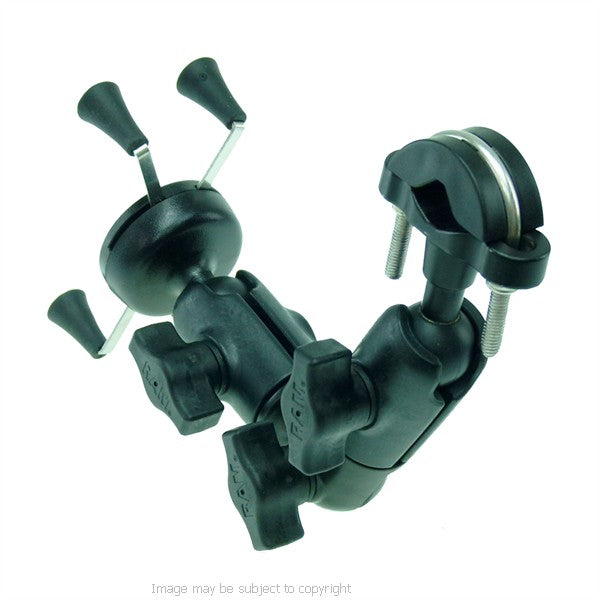 Wheelchair U-Bolt Mount with Double Socket Swivel Arm and X-Grip Universal Phone Holder (sku 21550)