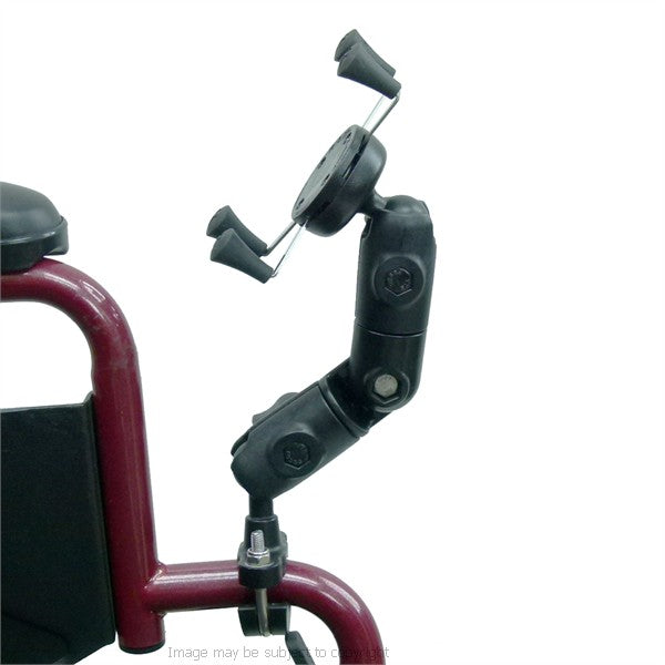 Wheelchair U-Bolt Mount with Double Socket Swivel Arm and X-Grip Universal Phone Holder (sku 21550)