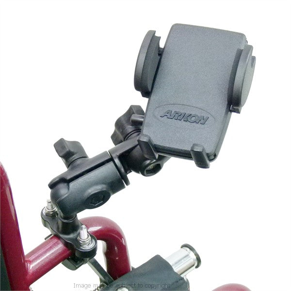 Wheelchair U-Bolt Mount with Double Socket Swivel Arm &amp; Universal Phone Holder (sku 21559)