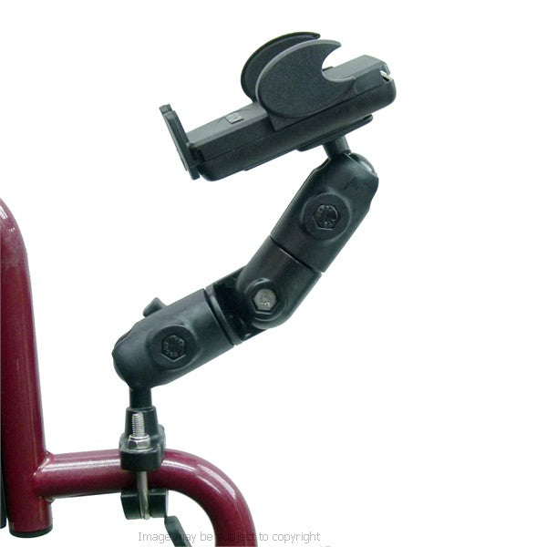 Wheelchair U-Bolt Mount with Double Socket Swivel Arm &amp; Universal Phone Holder (sku 21559)