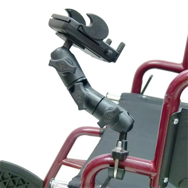 Wheelchair U-Bolt Mount with Double Socket Swivel Arm &amp; Universal Phone Holder (sku 21559)