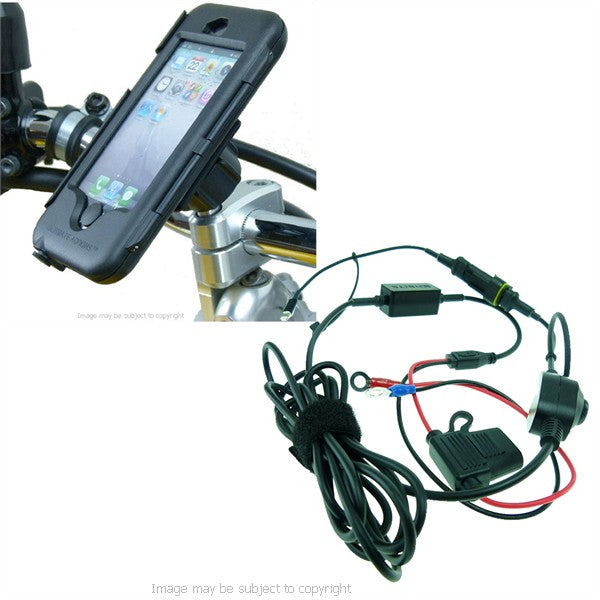 High Power Hardwire Powered iPhone 5 Waterproof M8 Motorcycle Tough Case Mount (sku 21584)