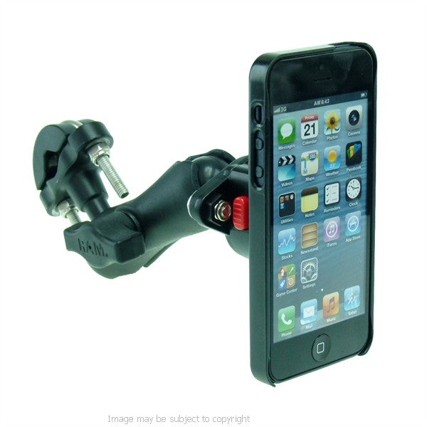 Wheelchair U-Bolt and Double Socket Arm Mount with Lightweight iPhone 5S Case and RainGuard (sku 30041)