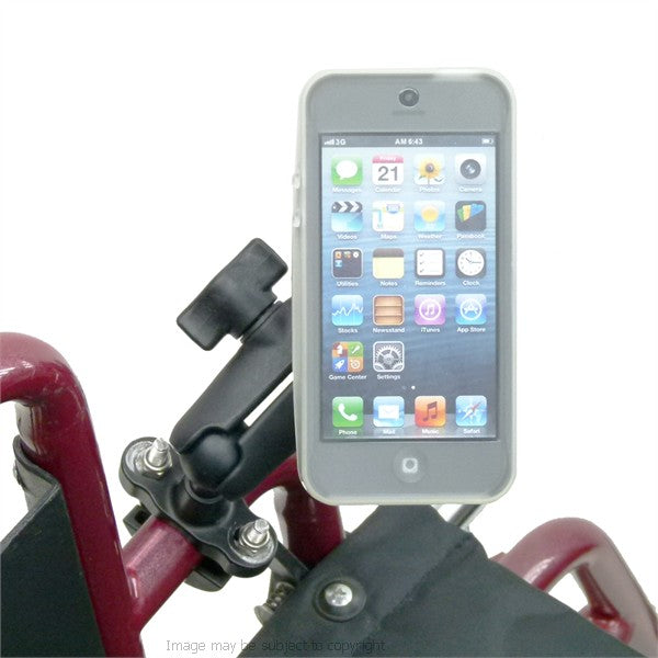 Wheelchair U-Bolt and Double Socket Arm Mount with Lightweight iPhone 5 Case and RainGuard (sku 21592)
