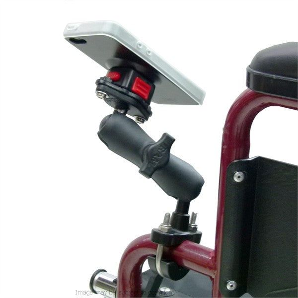 Wheelchair U-Bolt - Double Socket Arm Mount with Lightweight iPhone 5C Case &amp; RainGuard. (sku 21609)
