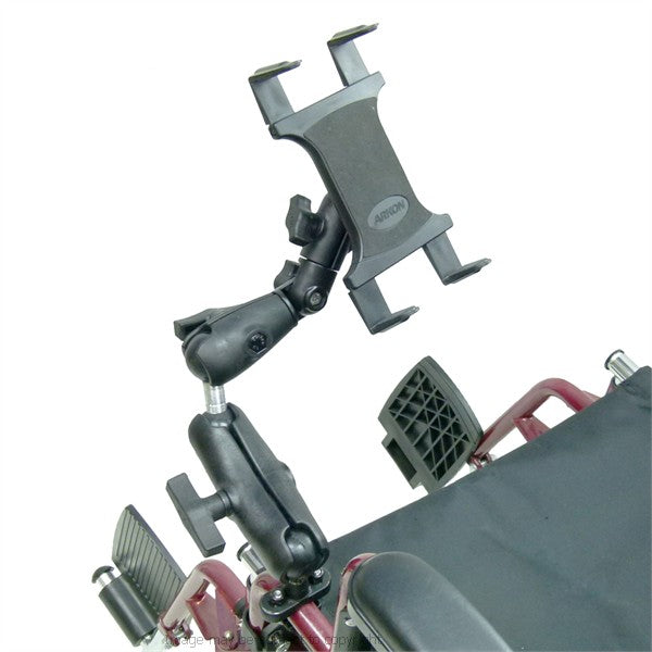 Wheelchair Rail - Tube Mount with Extension &amp; Tablet Holder for Apple iPad. (sku 21663)