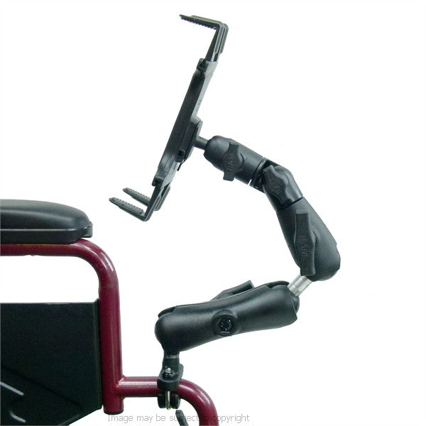 Wheelchair Rail - Tube Mount with Extension &amp; Tablet Holder for Apple iPad. (sku 21663)