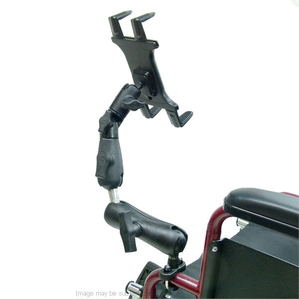 Wheelchair Rail - Tube Mount with Extension &amp; Tablet Holder for Apple iPad. (sku 21663)