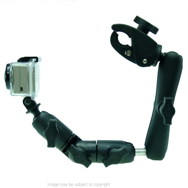 Wheelchair Rail - Tube Mount for GoPro Hero with Extension &amp; Double Socket Swivel Arm (sku 21709)