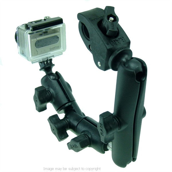 Wheelchair Rail - Tube Mount for GoPro Hero with Extension &amp; Double Socket Swivel Arm (sku 21709)