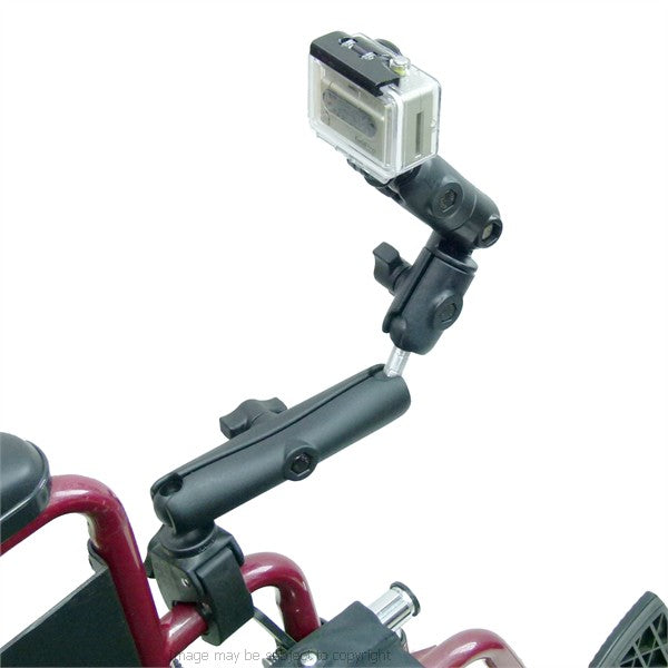 Wheelchair Rail - Tube Mount for GoPro Hero with Extension &amp; Double Socket Swivel Arm (sku 21709)
