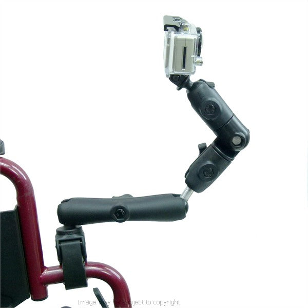 Wheelchair Rail - Tube Mount for GoPro Hero with Extension &amp; Double Socket Swivel Arm (sku 21709)
