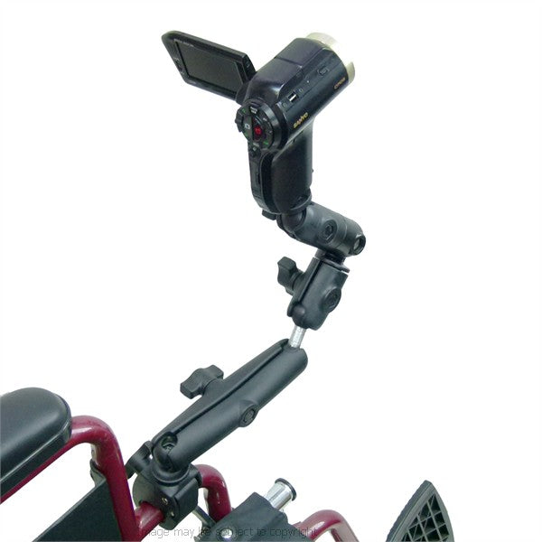 Wheelchair Rail - Tube Mount with Extension and Double Socket Swivel Arm to Camera - Camcorder Base (sku 21714)