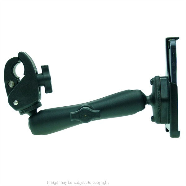 RAM Model Specific Cradle for iPhone 5 with Long Double Socket Arm and 1" Rubber Ball Small Tough Claw Wheelchair Mount (sku 21728)