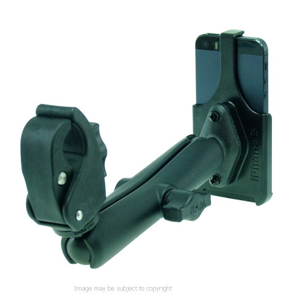RAM Model Specific Cradle for iPhone 5 with Long Double Socket Arm and 1" Rubber Ball Small Tough Claw Wheelchair Mount (sku 21728)