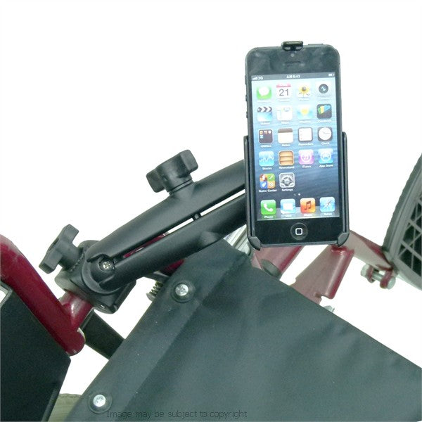RAM Model Specific Cradle for iPhone 5 with Long Double Socket Arm and 1" Rubber Ball Small Tough Claw Wheelchair Mount (sku 21728)