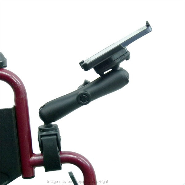 RAM Model Specific Cradle for iPhone 5 with Long Double Socket Arm and 1" Rubber Ball Small Tough Claw Wheelchair Mount (sku 21728)