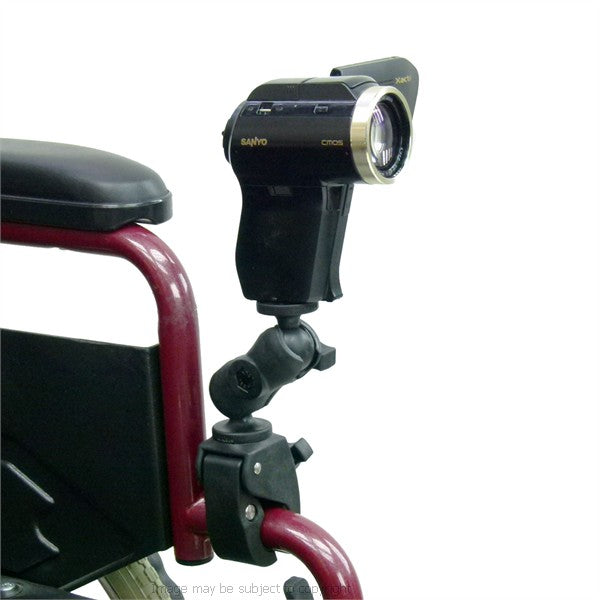 Wheelchair Rail and Tube Compact Mount with Camera-Camcorder Round Threaded Stud Base (sku 21748)
