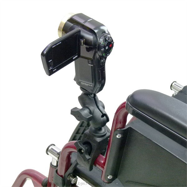 Wheelchair Rail and Tube Compact Mount with Camera-Camcorder Round Threaded Stud Base (sku 21748)