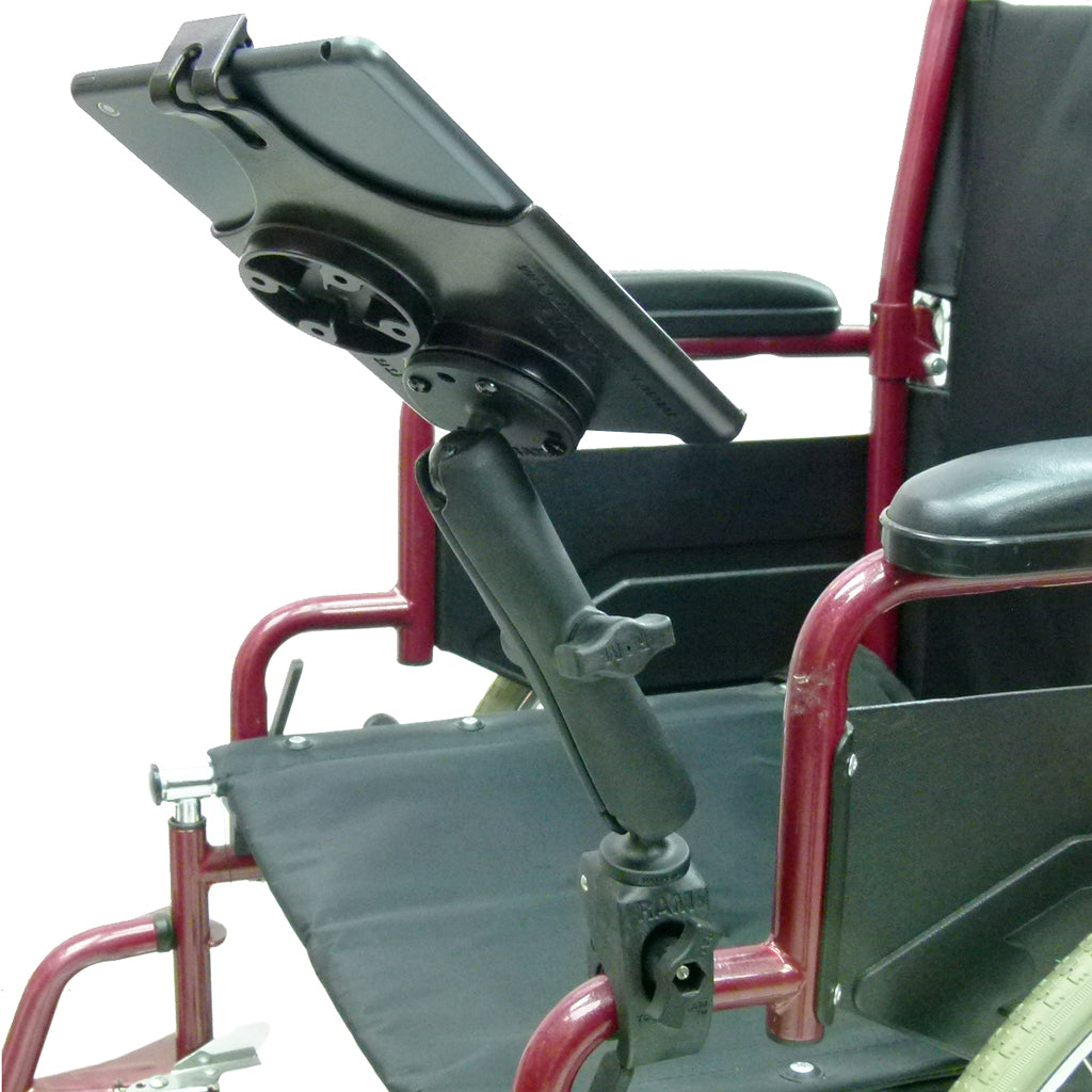 RAM Model Specific Cradle for iPad mini 2 with Long Double Socket Arm &amp; 1" Rubber Ball Small Tough Claw Wheelchair Mount (sku 21753)