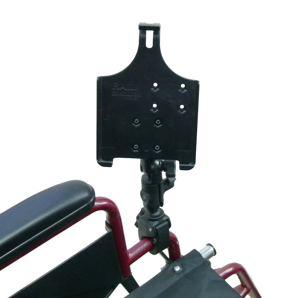Wheelchair Rail &amp; Tube Mount with Double Swivel Arm &amp; Model Specific iPad Mini 2019 Cradle (sku 50609) - BuyBits Ltd UK