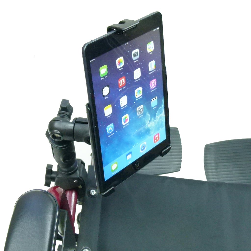 Wheelchair Rail &amp; Tube Mount with Double Swivel Arm &amp; Model Specific iPad Mini 2019 Cradle (sku 50609) - BuyBits Ltd UK