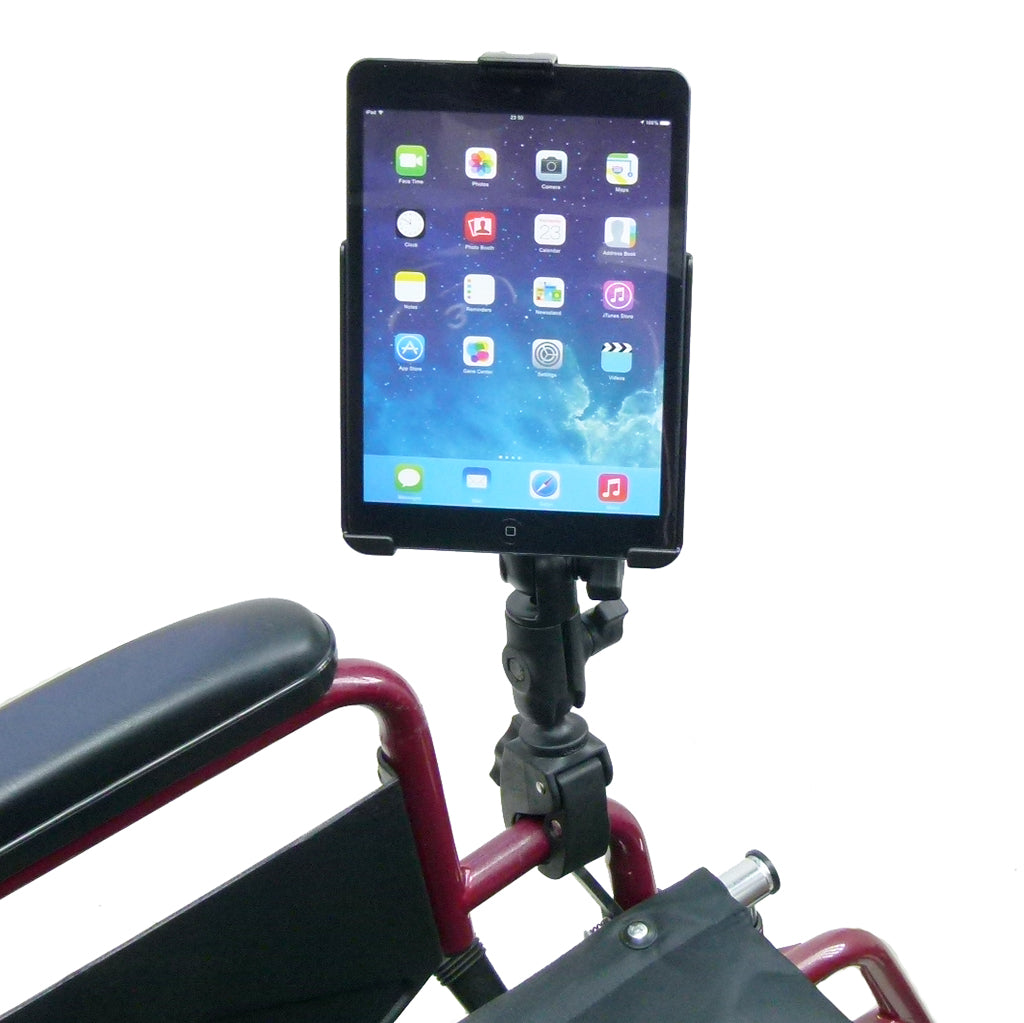 Wheelchair Rail &amp; Tube Mount with Double Swivel Arm &amp; Model Specific iPad mini 2 Cradle (sku 21781)