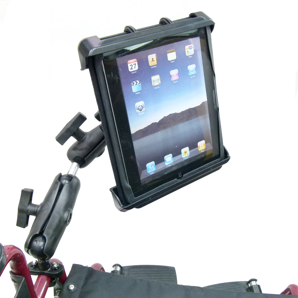Wheelchair Rail - Tube Mount with Extension &amp; Tablet Holder for Apple iPad 2 (sku 21790)