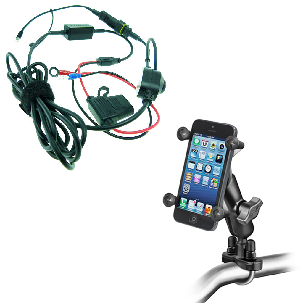 High Power Hardwire Double Socket Arm and U-Bolt Handlebar Mountfor iPhone 6 (4.7") (sku 30006)