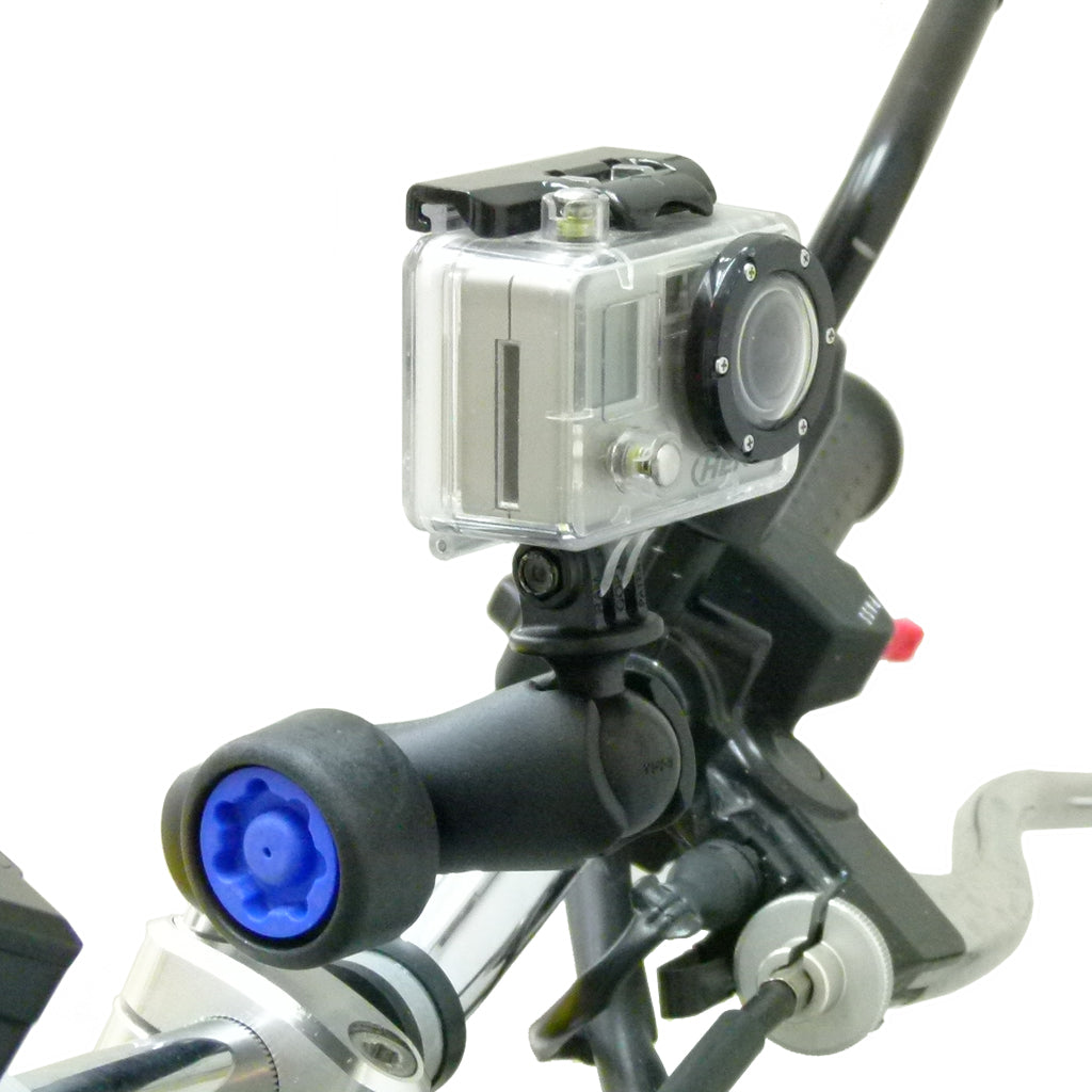 Motorcycle Handlebar Clamp 1inch Ball Mount with M8 Screws and Standard Double Socket Security Pin-Lock Arm for GoPro Hero Camera (sku 30639)