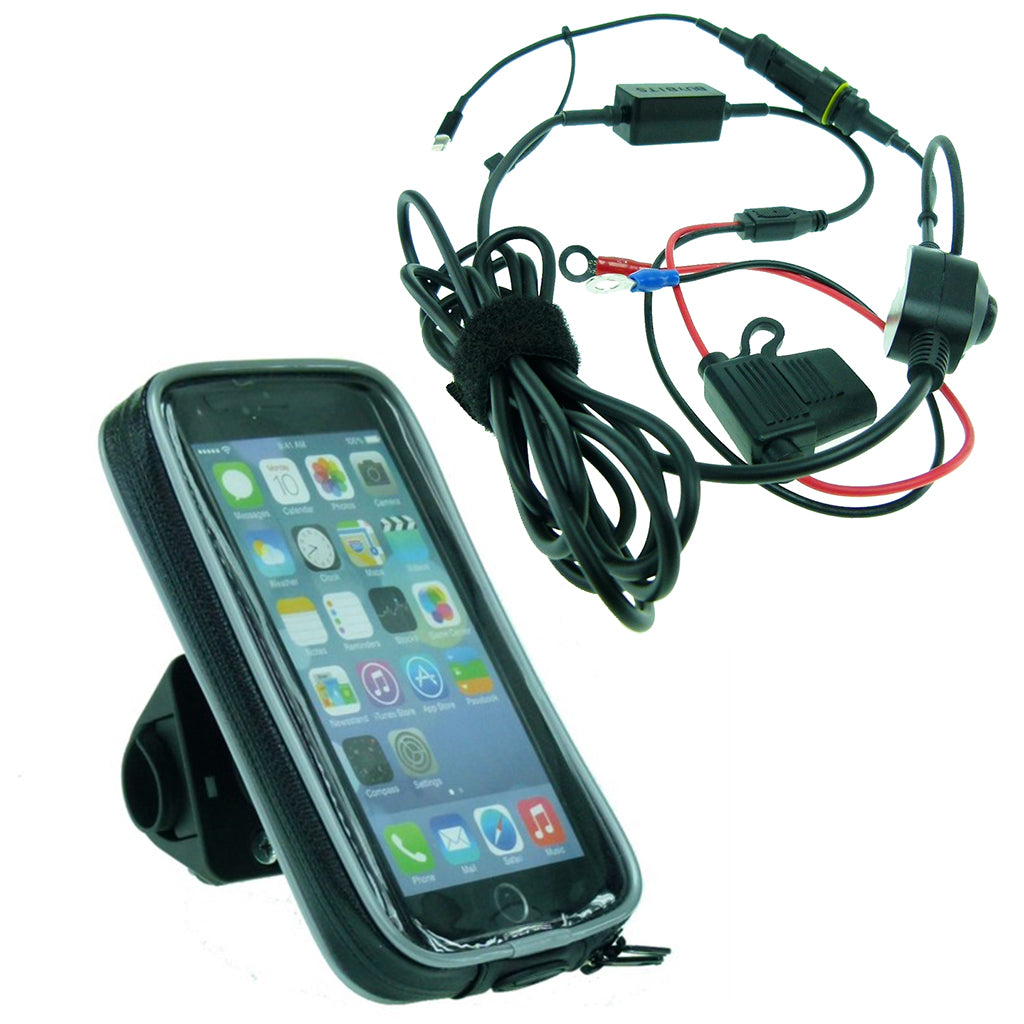 High Power Hardwire Weather Resistant Motorcycle Handlebar Mount for iPhone X (sku 44463)