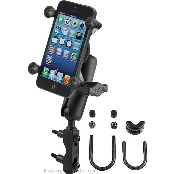 High Power Hardwire &amp; iPhone 11 PRO Holder with Double Socket Arm and Brake - Clutch Reservoir U-Bolt Mount (sku 49218) - BuyBits Ltd UK