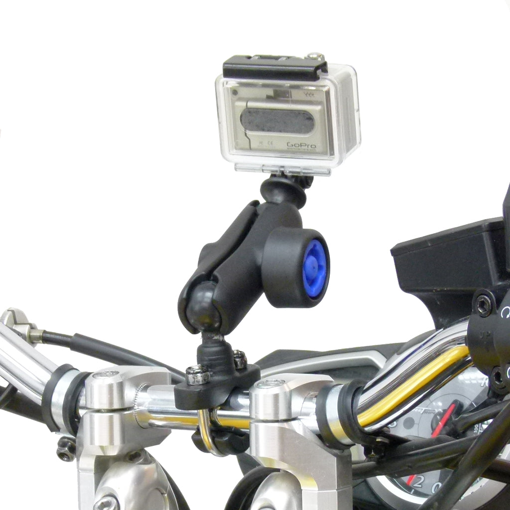U-Bolt 1 inch Ball Handlebar Mount with Security Pin-Lock Sandard Double Socket Arm and GoPro Hero Camera Adapter (sku 30629)