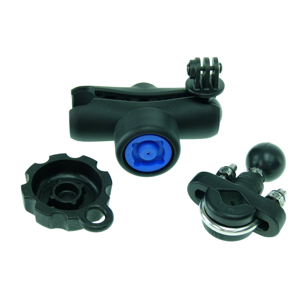 U-Bolt 1 inch Ball Handlebar Mount with Security Pin-Lock Sandard Double Socket Arm and GoPro Hero Camera Adapter (sku 30629)