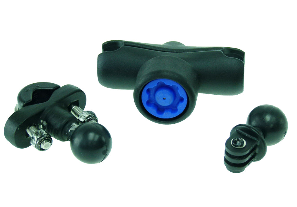 U-Bolt 1 inch Ball Handlebar Mount with Security Pin-Lock Sandard Double Socket Arm and GoPro Hero Camera Adapter. (sku 30637)