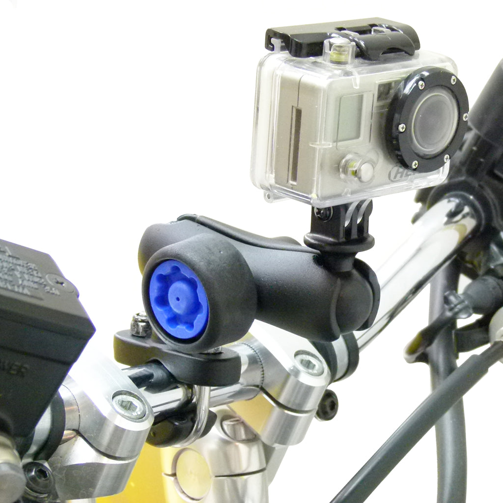 U-Bolt 1 inch Ball Handlebar Mount with Security Pin-Lock Sandard Double Socket Arm and GoPro Hero Camera Adapter. (sku 30637)