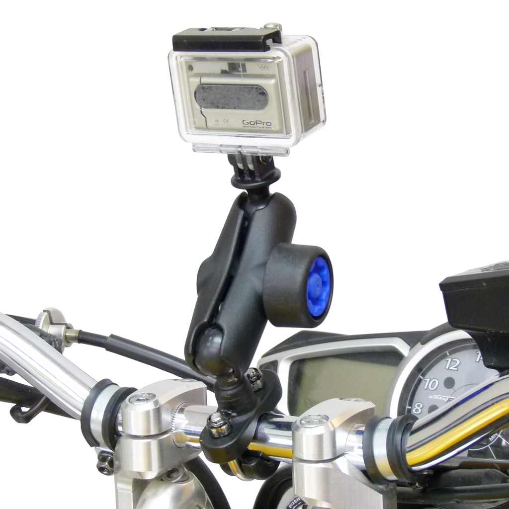 U-Bolt 1 inch Ball Handlebar Mount with Security Pin-Lock Sandard Double Socket Arm and GoPro Hero Camera Adapter. (sku 30637)