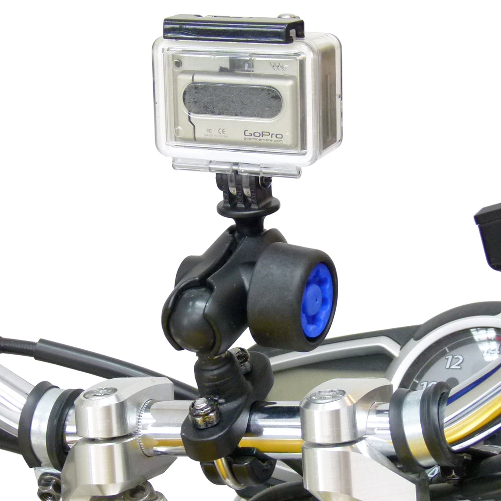 U-Bolt 1 inch Ball Handlebar Mount with Security Pin-Lock Short Double Socket Arm and GoPro Hero Camera Adapter (sku 30638)